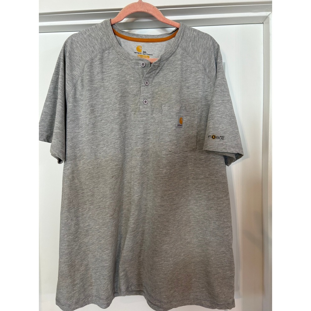 Carhartt‎ Mens Force Cotton Blend Henley Pocket T Shirt Gray XX Large Workwear